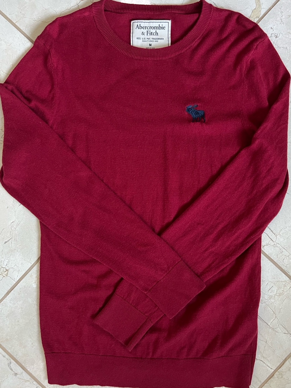 Abercrombie & Fitch Red Crewneck Long Sleeve Blue Moose Sweater Mens Medium M
